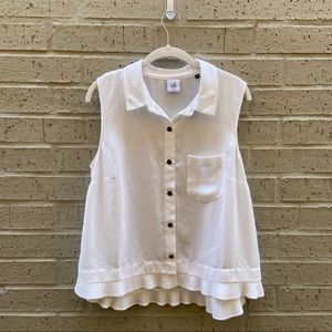 Cabi White Buttondown Pleated Blouse